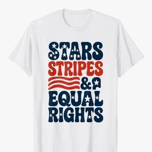 Gildan White Tee with Red & Navy 'Stars Stripes & Equal Rights' Graphic